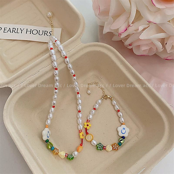 Halskje Perle Smil Choker Mote Smykker Ac1343