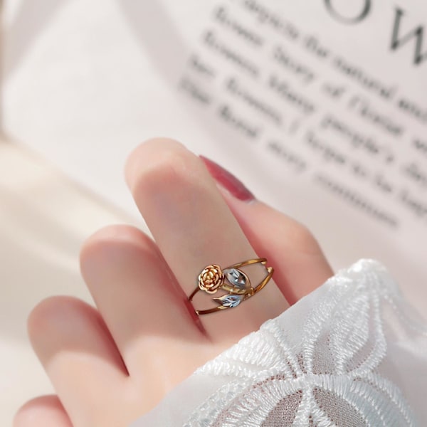 Kvinners Ring Rose Dobbel Farger Smykker Galvanisering Blomst Chic Ring Bursdagsgaver US 9