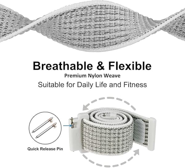 Vit/Grå 20mm Justerbara Klockarmband i Nylon, Snabbkoppling