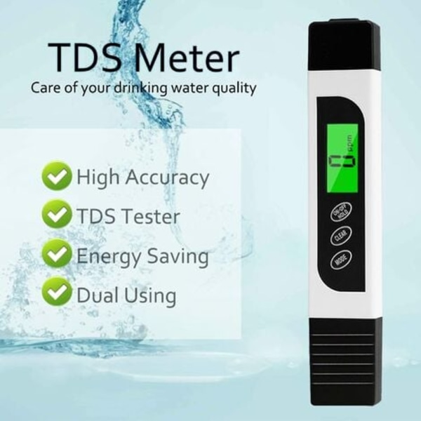 Vannkvalitetstester, Nøyaktig EC-måler TDS-måler og temperaturtestpenn med bakgrunnsbelyst LCD for drikkevann, hydroponikk