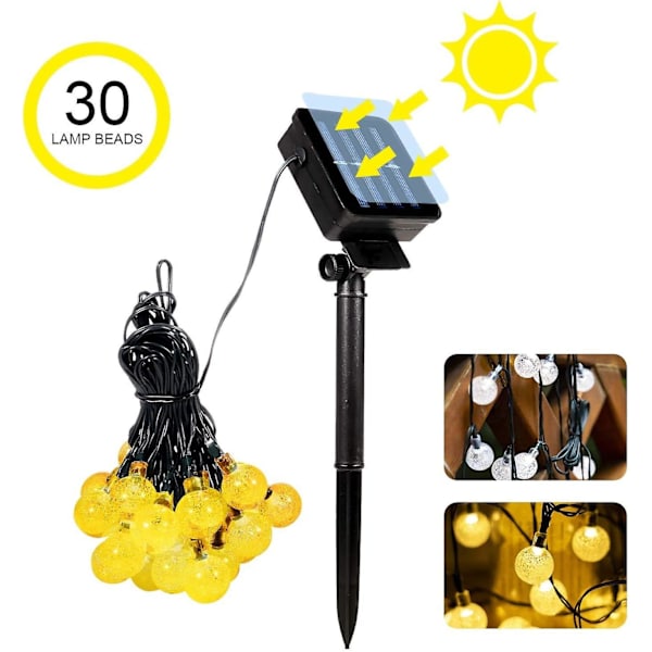 6,5 m aurinkokennovalosarja, 30 LED-lamppua, 8 valaistustilaa, IP65 vedenpitävä 2 V 100 mA aurinkopaneelilla, ulko-/sisäkoristeluun, joulukuuseen, Pa