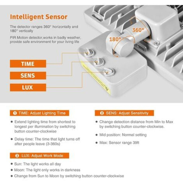 10W Bevægelsessensor LED Overlygter, IP65 Vandafvisende Udendørslys, 6000-6500K Kold Hvid Sikkerhedslygter, Udendørs LED Fl