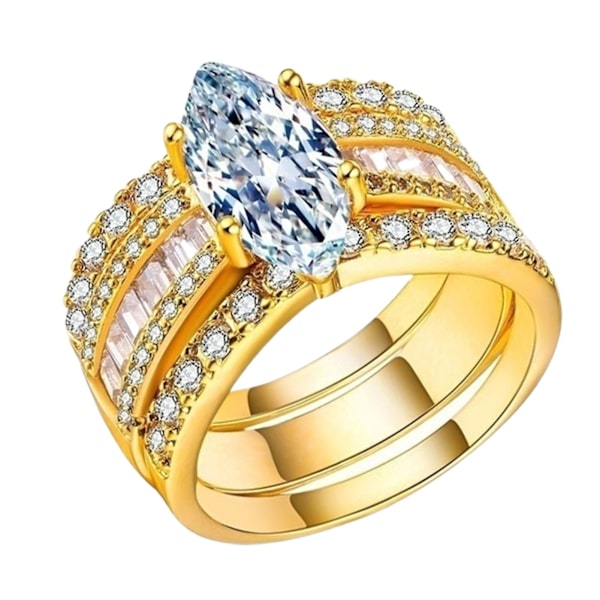 3 stk. parringe geometriske rhinsten smykker mousserende galvaniserede ringe til bryllup Golden US 10