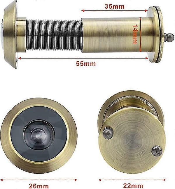 Rustfrit stål dørkigger - 14 mm dørkigger til montering i 35-55 mm dørblade i en bred vinkel på 220 Jskee