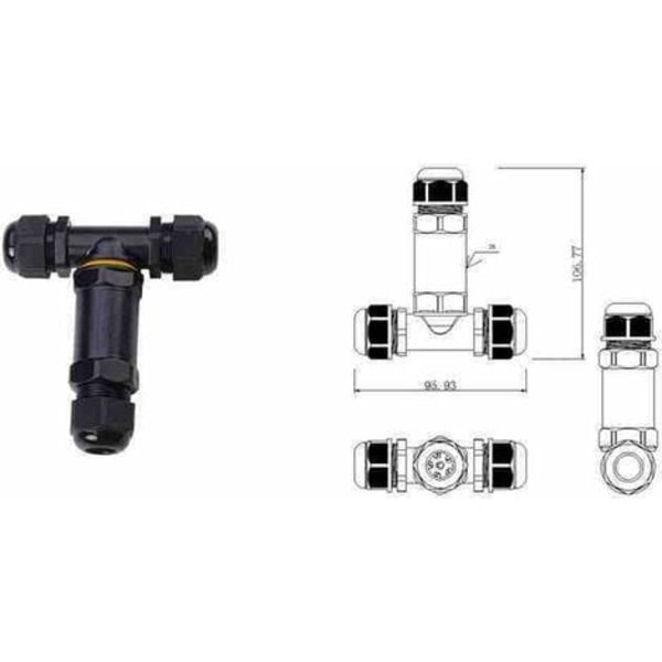 2 st T-formade högpresterande kabel vattentäta kontakter för utomhus gatubelysning