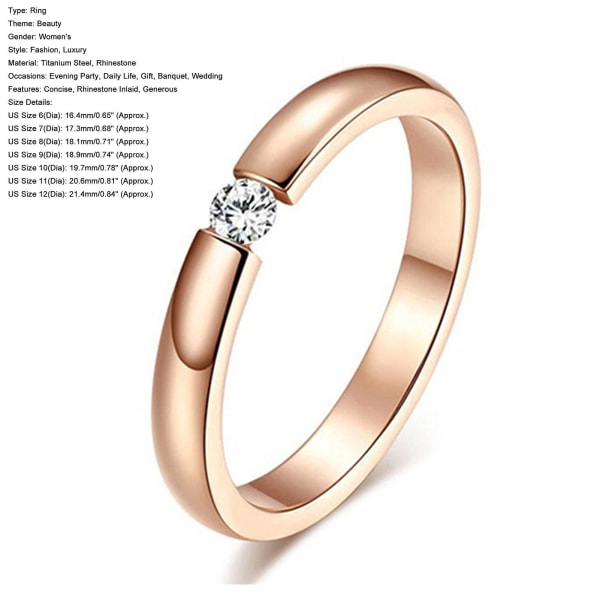 Ring Polering Rhinestone Inlagd Titan Stål Titan Bröllopsring För Fest Rose Gold 12