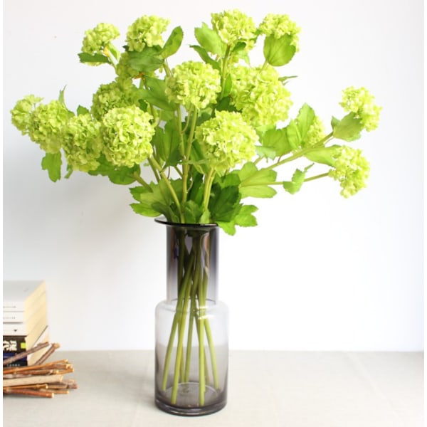 Kunstig Grønn Viburnum Hortensia Snøball 2 Hoder Naturlig Livaktig Real Touch Kunstig Latex Lang Stilk Hortensia for Hjemmedekor Utendørs Bryllup D