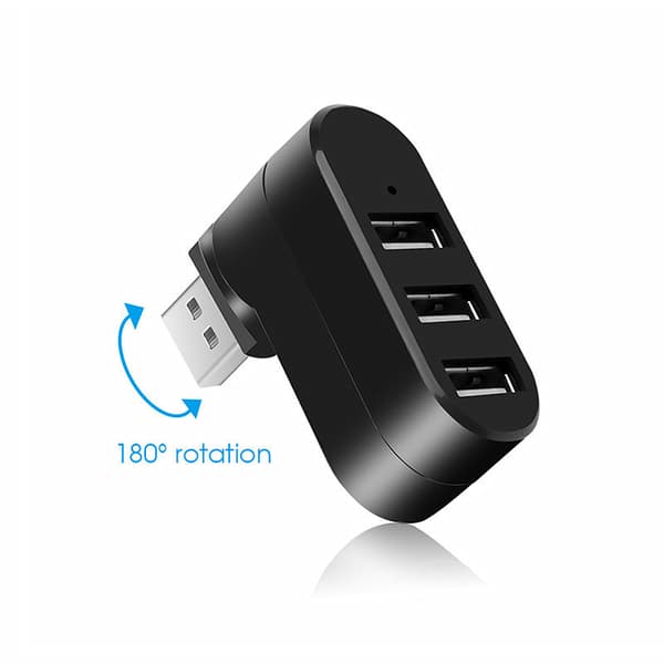 USB Hub, 90°/180° Roterbar USB Adapter, 3 Port USB Data Hub,