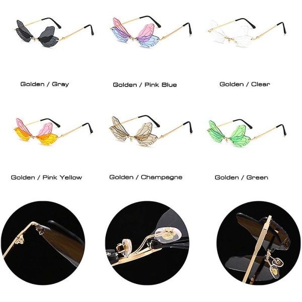 Mote Rimless Dragonfly Wing Solbriller Kvinner Vintage Klar Ocean Linse Briller Menn Rosa Gul Solbriller Shades Uv400 Green