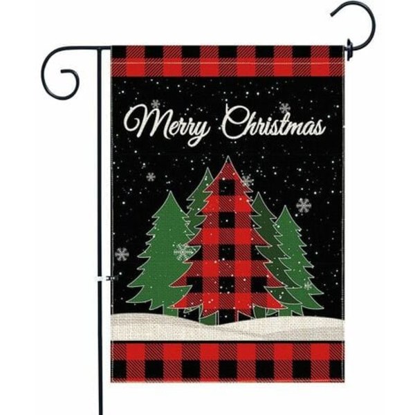 Christmas Tree Yard Flag 12 x 18 Tommer Dobbeltsidet Lille Rød Buffalo Plaid Winter Yard Flag Glædelig Jul Dekorativ B