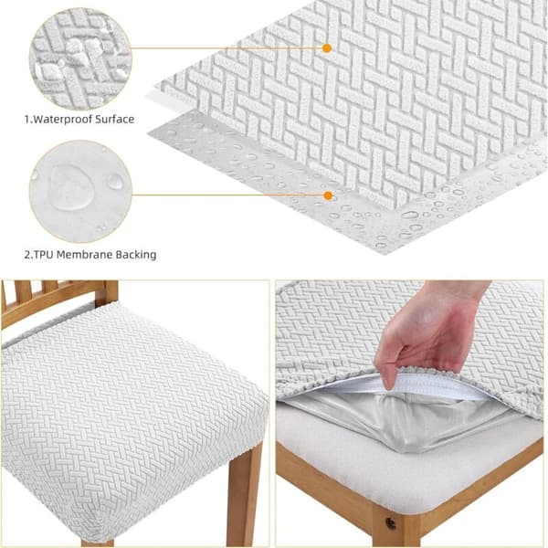 Tvättbart jacquard elastiskt stolsöverdrag – Vattentätt för matsal – Fläckskydd – Set om 4 (Vit)