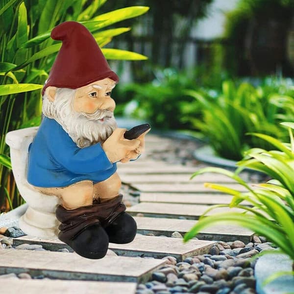 Trädgårdsdekorationer Tomte Elf Spelar Mobiltelefon (Blå Tomte)