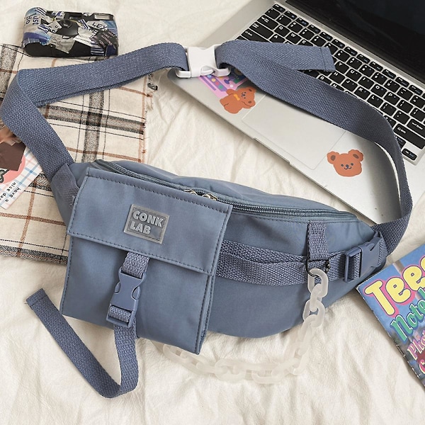 Dam College Style Enkel En-axlad Messenger Bag Mjuk Tjej Tjej Student Nylon Midjeväska A916-980 Blue