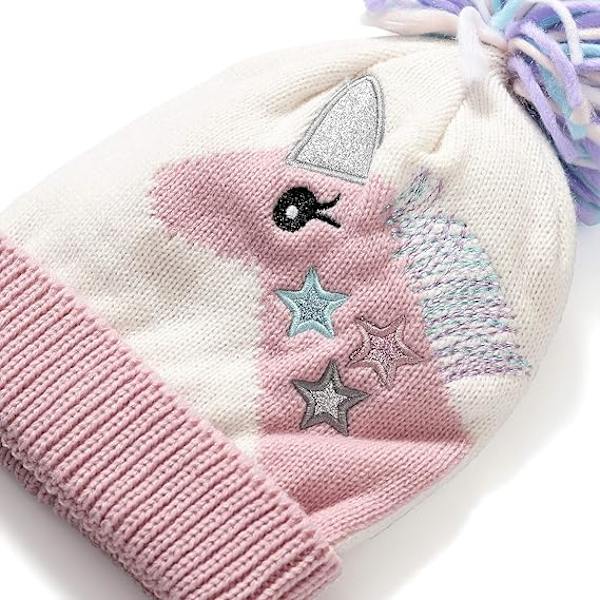 Barnens Broderade Mössa och Vantar Set Vinter Pompom Mössa Mjuk