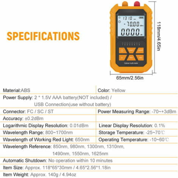Håndholdt optisk wattmeter med 5 km rødt lys -70~+3Dbm Mini nettverk optisk effektmåler kabeltester wattmeter