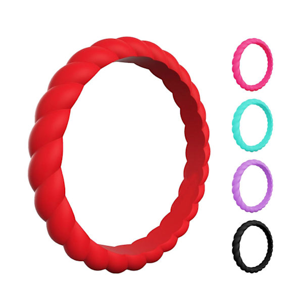 2 st flätade vridmönster silikonringar för kvinnor, vigselband, festtillbehör, present Red US 9