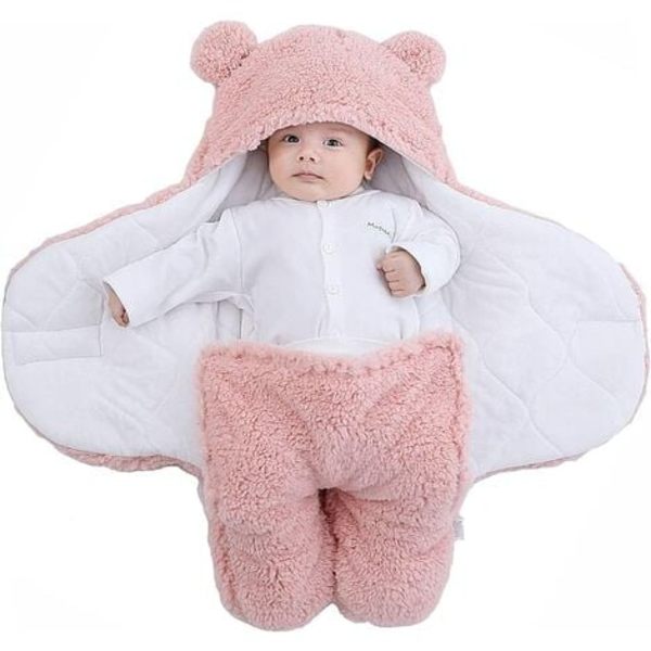 Unisex Babyfilt, Barnomsorgsfilt, Huvad Swaddle Sovsäck Nyfödd-Rosa-S(0-3 Månader)