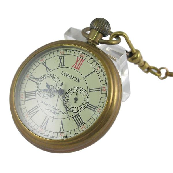 Männs Retro Koppar Mekanisk Sekundvisare och 24-timmars Subdial Fickur
