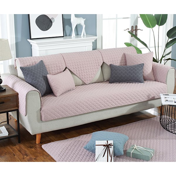 Moderne og enkel vævet vasket bomulds sofa pude, stof anti-slip læder sofa betræk pude (lyserød ternet, 70*180CM)