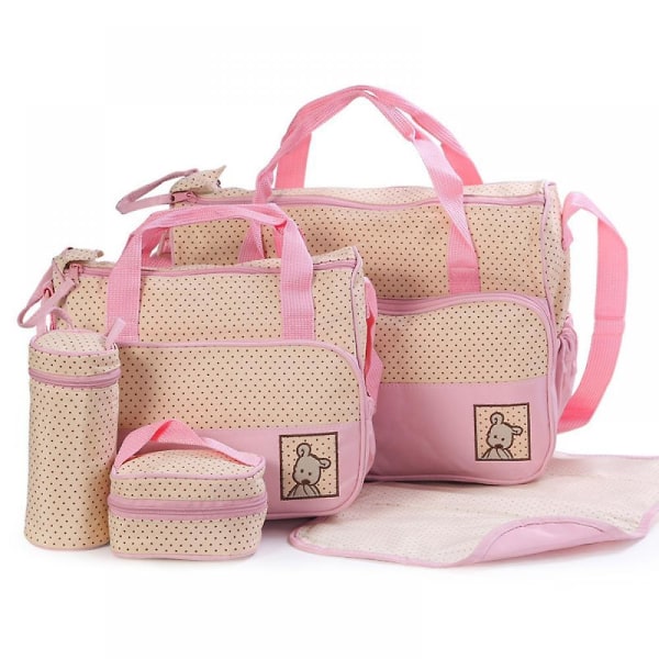 Femdelad Mummy Bag Skötväska Multifunktionell Rese Vattentät Mummy Bag, Gravidväskor Med Stor kapacitet Och Flera Fickor A916-01 Pink