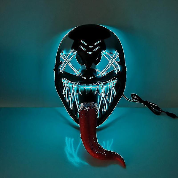 Venom Mask Horror Kallt Ljus Halloween Mask Led Vuxen Lysande Mask Blå