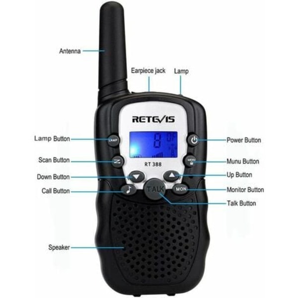 Retevis RT388 Barnwalkie Talkie, Uppladdningsbar Lång Räckvidd Leksakspresent för 3-12 Åriga Pojkar, VOX Ficklampa, för Camping,