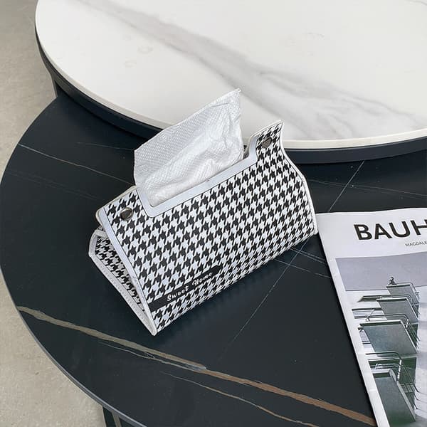 Læder servietbeholder med houndstooth mønster,
