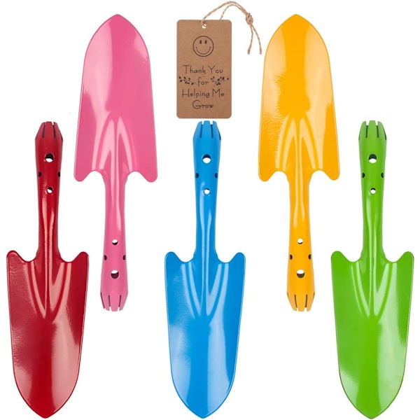 Mini Fargerike Metall Håndspade for Planting, Graving og Omplanting av Blomsterjord - Hagegaver til Barn (5-pakning)