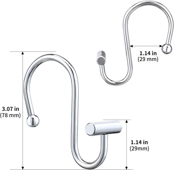 Silver Duschdraperihakar, Metall T-forma Rostfria Duschdraperihakar, Duschdraperistång, Set om 12