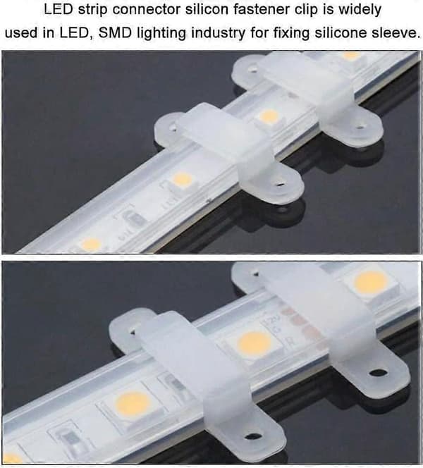 Set med 100 LED-stripsfästen, 12 mm, silikon, vit