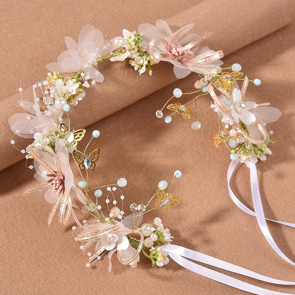 Blommig Pärlband Hårband Bröllop Fairy Hair Hoop Falska Pärlor Strass Huvudbonad