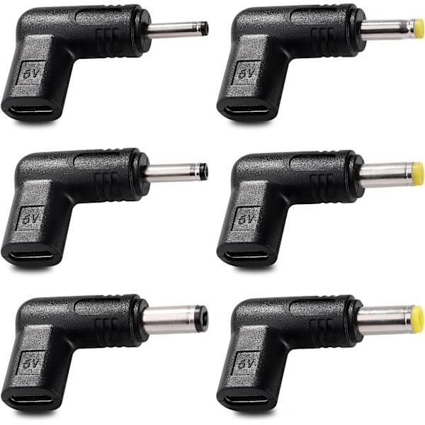 6-delt USB-C til DC 5V adapterkit, USB 3.1 Type-C hun til DC han PD emulator 90-graders triggeradapter, til små ventilatorer
