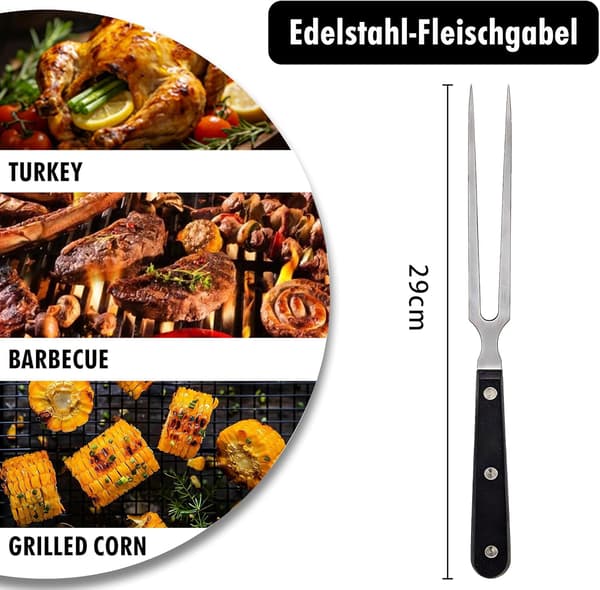 Kjøttgaffel med håndtak – original bursdagsgaveidé til menn, 29 cm rustfritt stål, campingtilbehør, grill