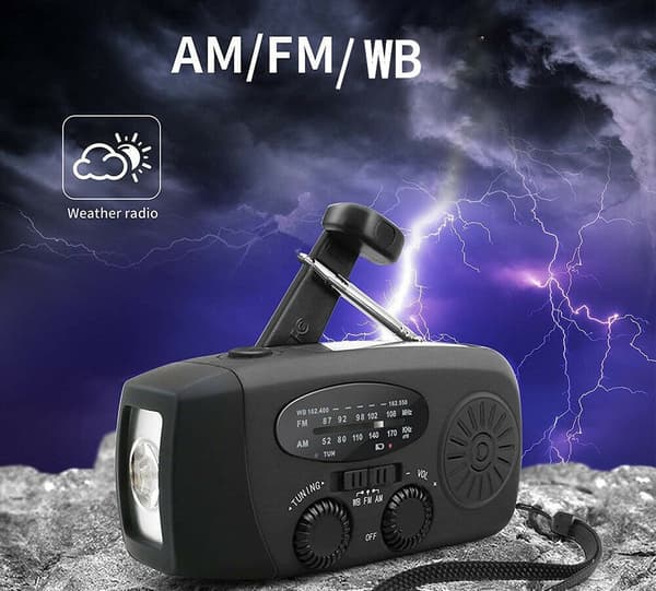 Solcellsladdad fullbandsradio väderradio (svart),