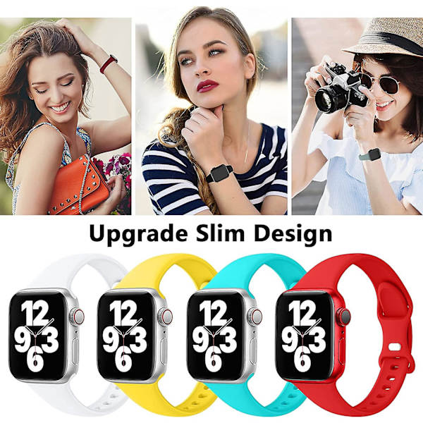Passar Apple Watch tunn fjärilsklämma silikonarmband * 4 (vit + gul + röd + blågrön 42-44),