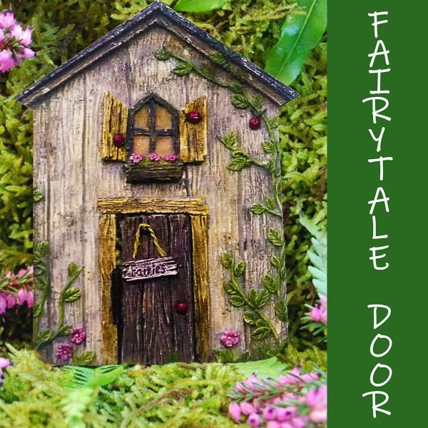 6st Fairy Doors Färgglada Realistiska genombrutna Tracery Skulpturmönster Med Graverad Design Dekorativ Trä Miniatyr Trädgårdstomtar Dörrar För Court