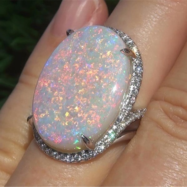 Kvinnor lyser konstgjord opal sten fingerring bröllopsförlovning smycken present US 6