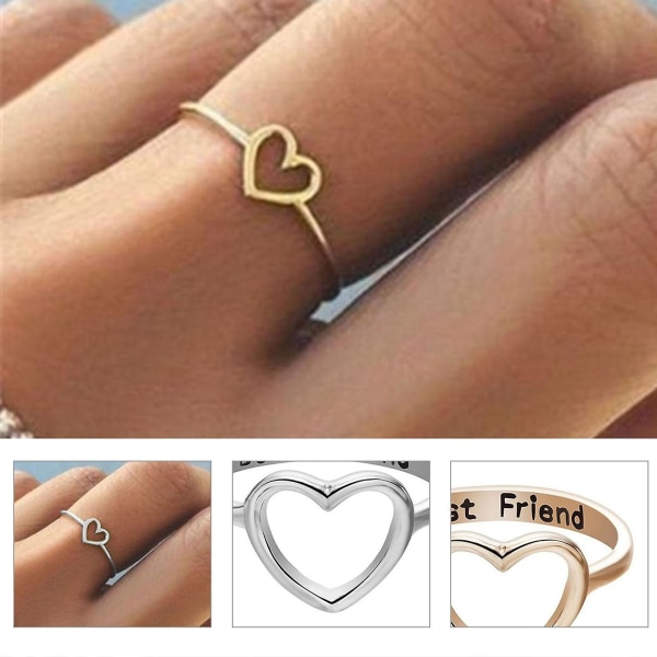 Kvinde Ring Slidstærk Simpel Design Legering Hul Hjerte Form Finger Ring Til Fest Golden US 7