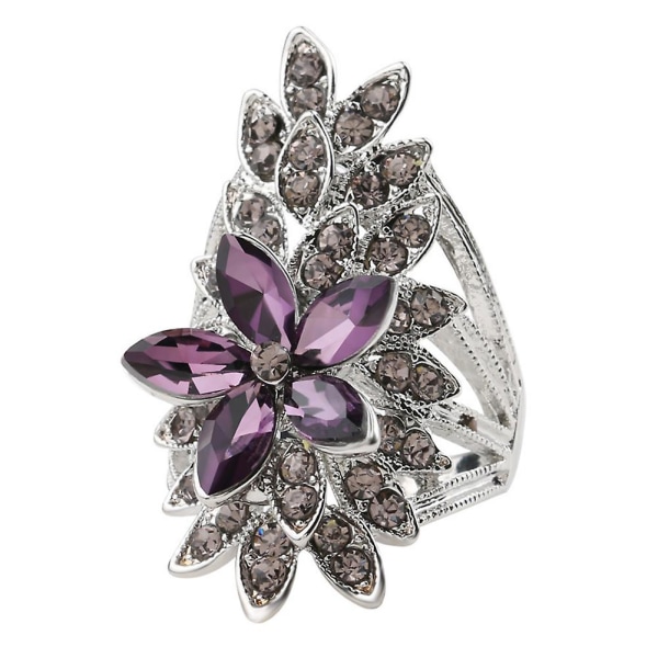 Bländande ihålig blomma Cubic Zirconia Inlagd Finger Ring Kvinnor Smycken Present US 10