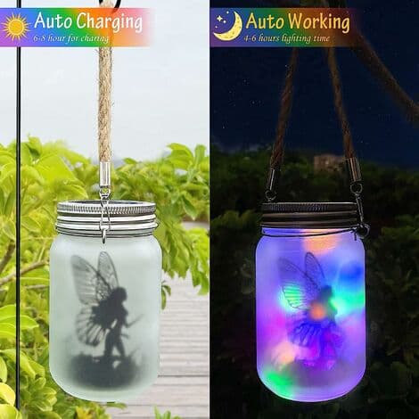 Solcellelykt, Solcelle Mason Jar Lampe Hagedekorasjon (Fargerik)
