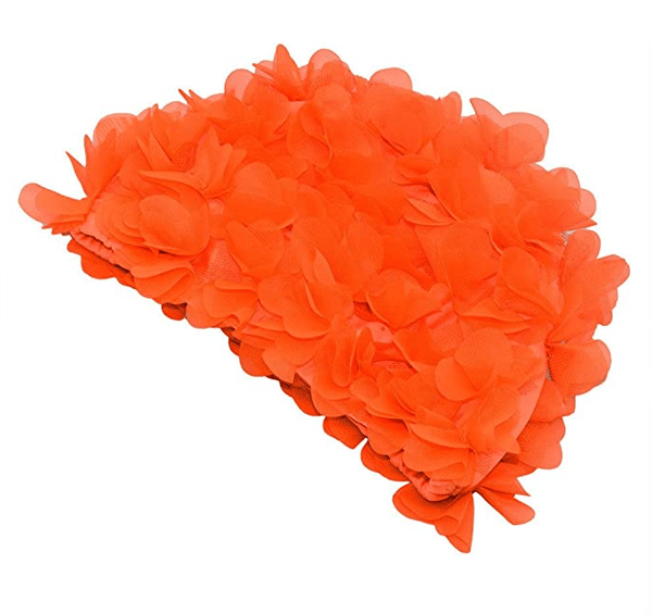Badehætte til kvinder i retrostil med blomsterprint, orange,
