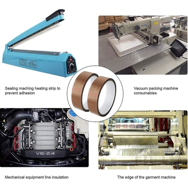 Teflon, PTFE-belagt Glasdug Klæbebånd Højtemperatur Vakuumpakningsmaskine, Hånd- eller Impulssvejsning Forsegling Højstyrke Fib