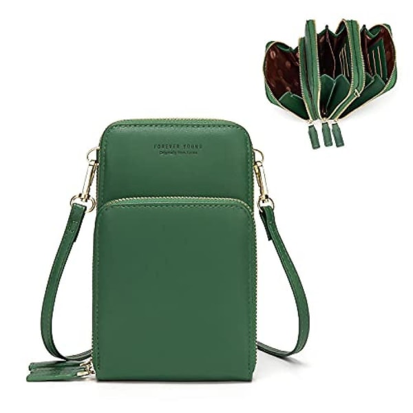 Liten crossbody-mobilväska för kvinnor, miniväska med axelrem och kreditkortsfack A916-878 Dark Green