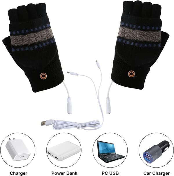 Unisex Dam Herr USB Uppvärmda Handskar Vantar Vinter Händer Helt &