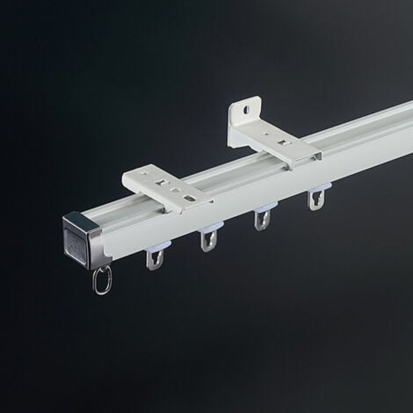 Tjock gardinstång, ljuddämpande aluminiumlegering, dubbelspårs gardinstång (elfenbensvit)