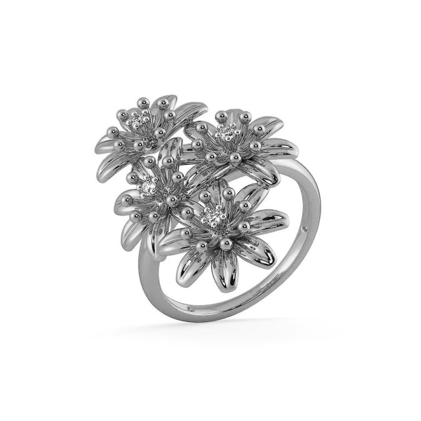 Kvinne Mote Blomst Finger Ring Bryllup Forlovelse Smykker Valentinsdag Gave White Gold US 7