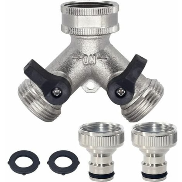 Hageslange Splitter, 2-veis hagekran 3/4\" Y-slangekobling for utendørs kran med koblinger og skiver