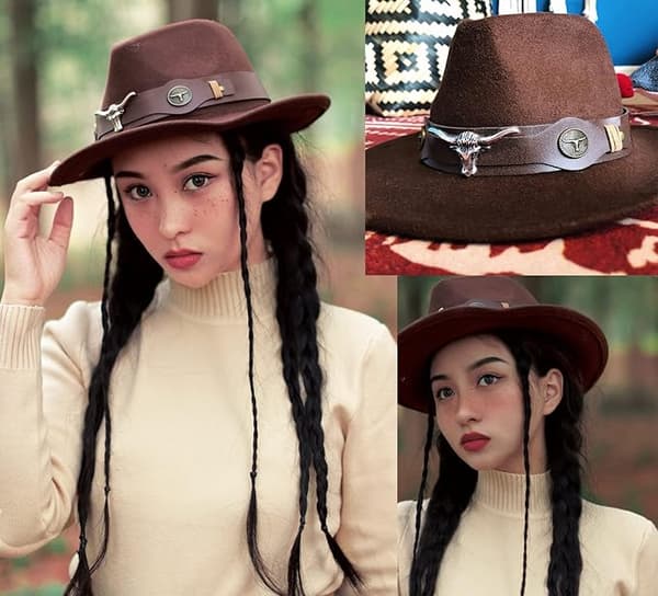 Cowboyhat til kvinder i kaffe farve, western hat, jazz hat