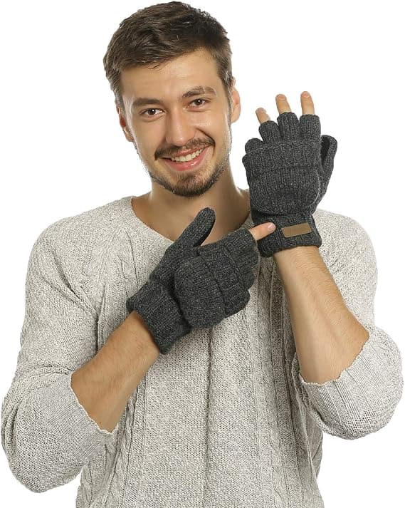 Vinterstickade Konvertibla Fingervantar Varma Ullvantar M