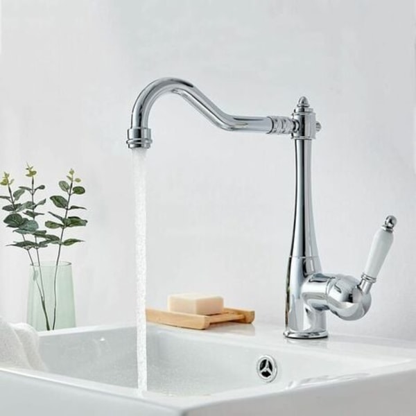 Elegant köksblandare diskho mixer kran hög pip 360° rotation retro krom mässing köksblandare